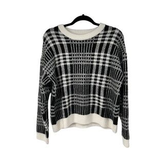 Karen Kane‎ Black White Plaid Crew Neck Sweater.